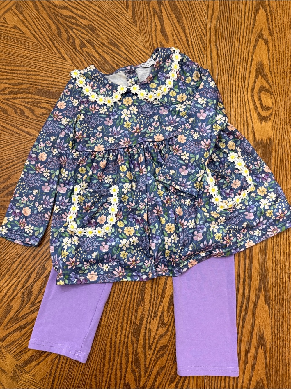 Abby & Evie Purple Floral Daisy-Trim Girls Matching Set - Top and Leggings Sz 3